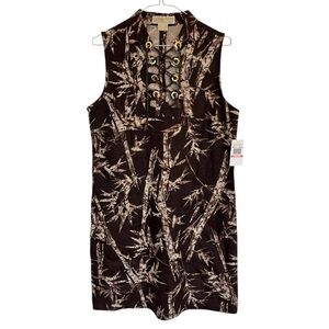 NWT Michael Kors lace up neckline Black and Brown linen Dress size 10